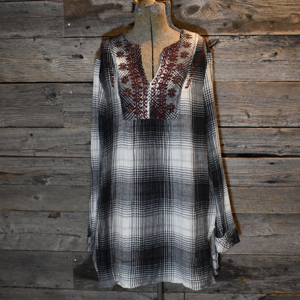 Anthropologie Floreat Plaid Embroidered Tunic XS - Picture 2 of 6